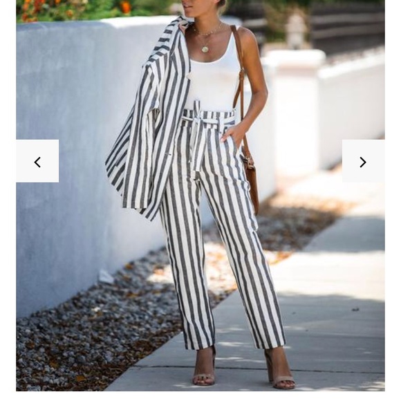 Vici Pants - Extended Vacay Striped Cotton Pocketed Tie Pants